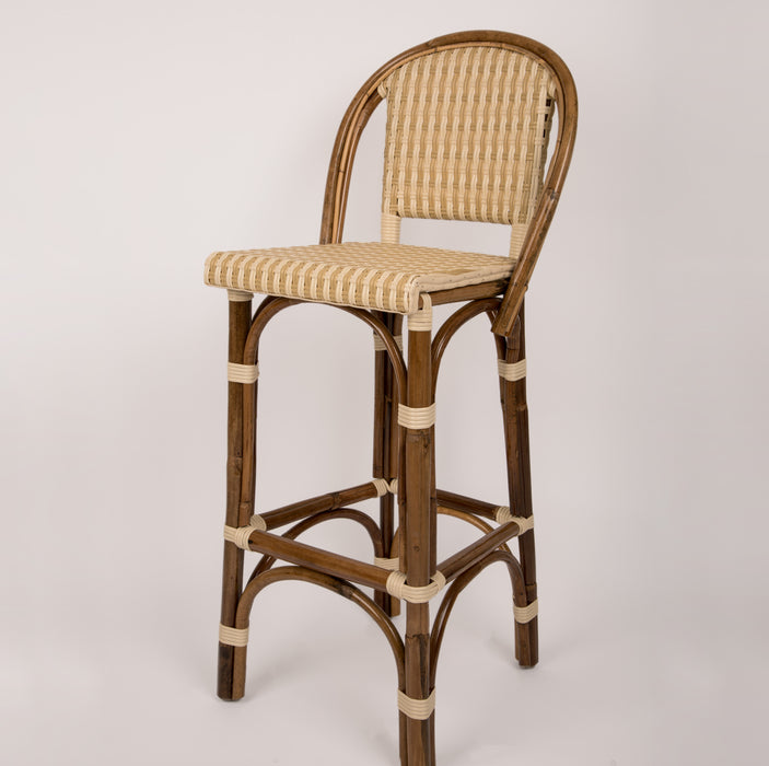 Cream and Beige Mediterranean Bistro Bar Stool with Back (29" h seat) (Double Lignes Verticales)