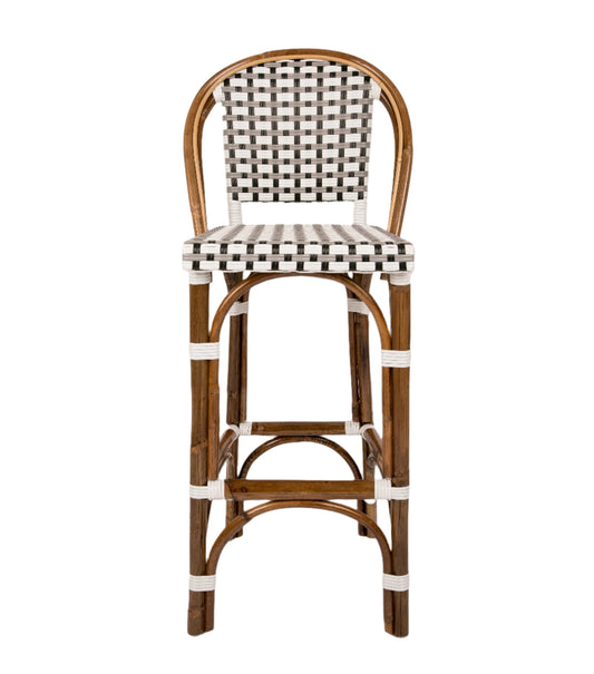 Black, White, and Grey Mediterranean Bistro Bar Stool with Back (29" h seat) (P)