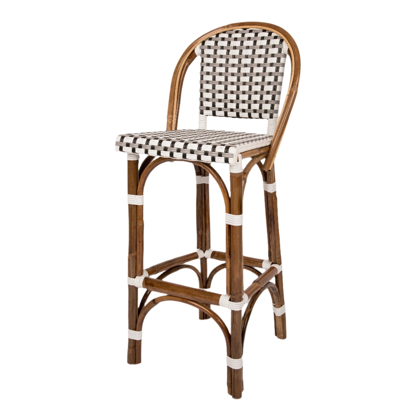 Black, White, and Grey Mediterranean Bistro Bar Stool with Back (29" h seat) (P)