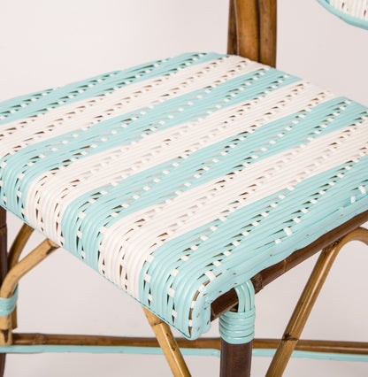 Azure and White Mediterranean Bistro Chair (petit points bandes- stripe)