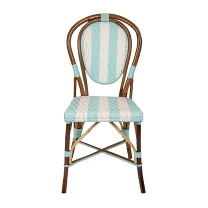 Azure and White Mediterranean Bistro Chair (petit points bandes- stripe)