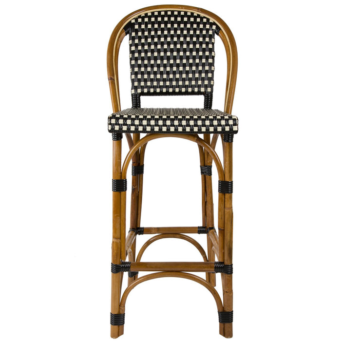 Black & Cream Bar Height Mediterranean Bistro Bar Stool with Back (29" h. seat) (E)