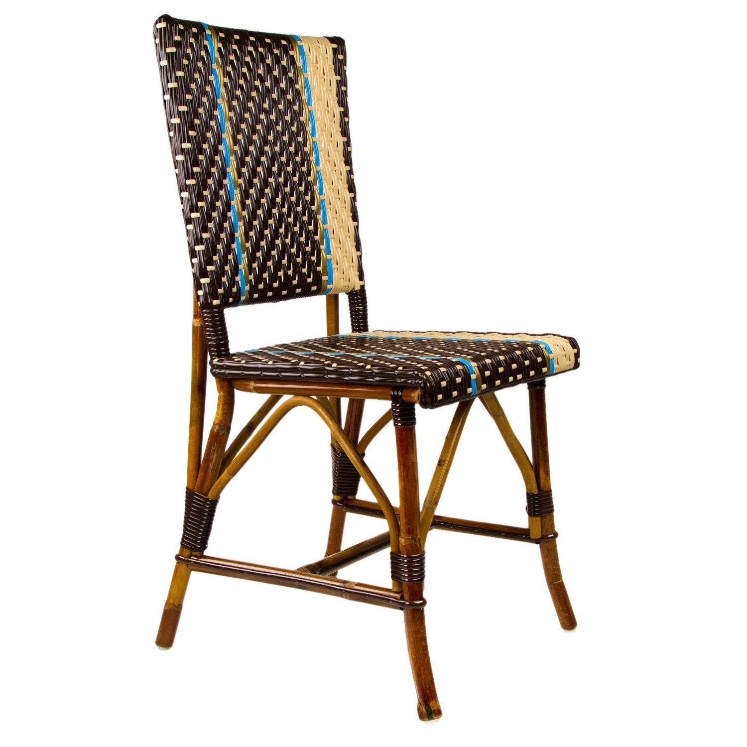 Brown, Cream, Azure & Gold Mediterranean Bistro Square Back Stripe Chair