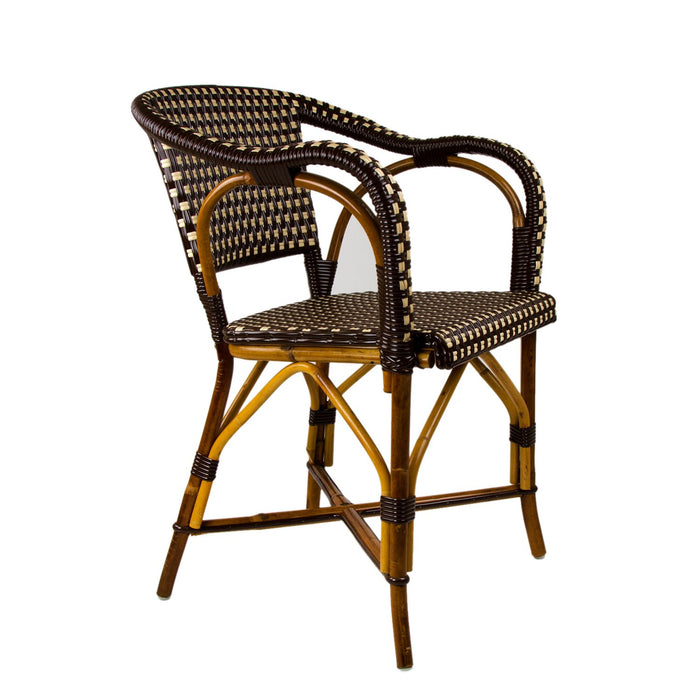 Brown & Cream Mediterranean Bistro Chair with Woven Arms (W)