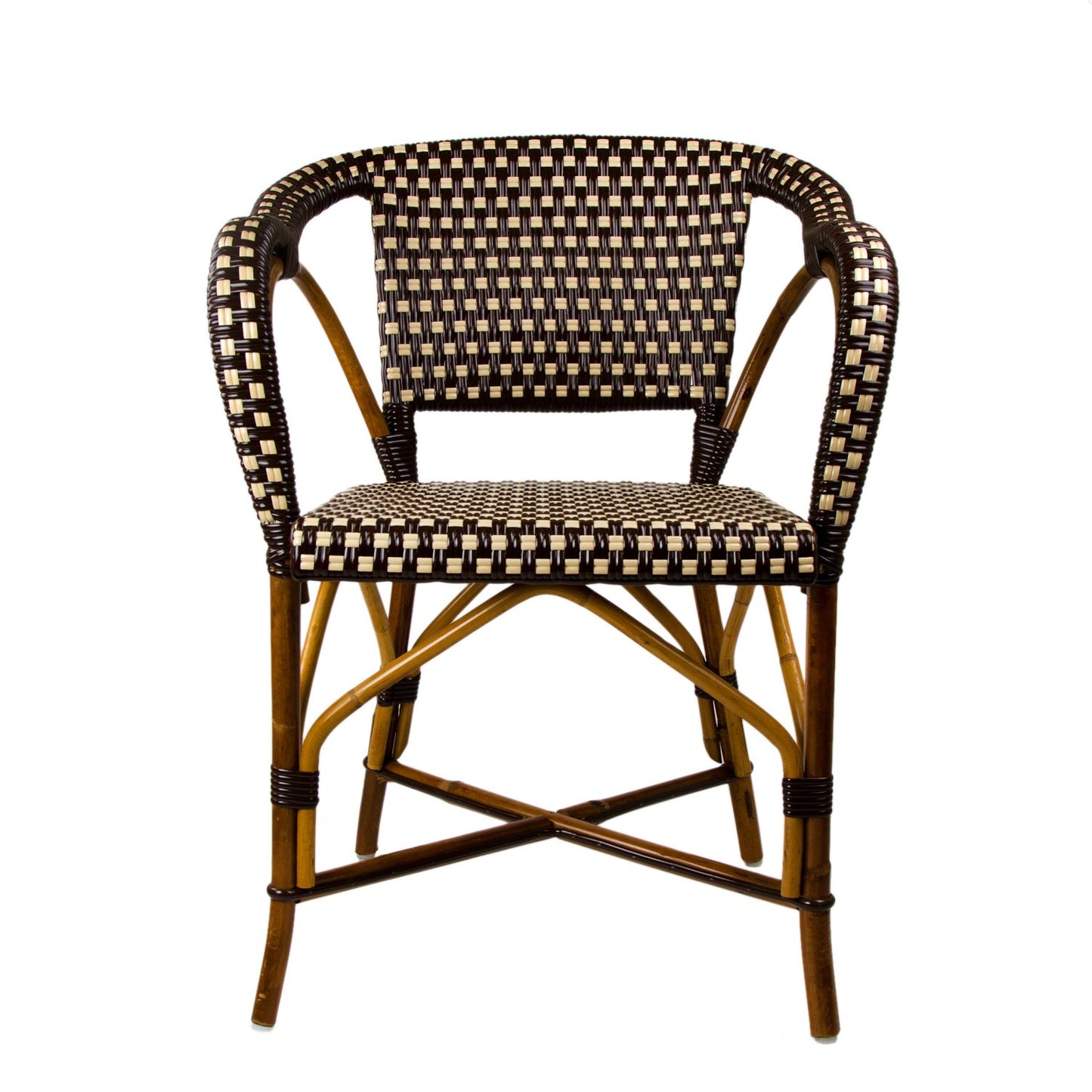 Brown & Cream Mediterranean Bistro Chair with Woven Arms (W)