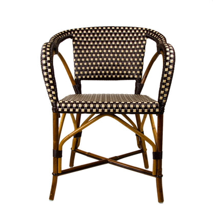 Brown & Cream Mediterranean Bistro Chair with Woven Arms (W)