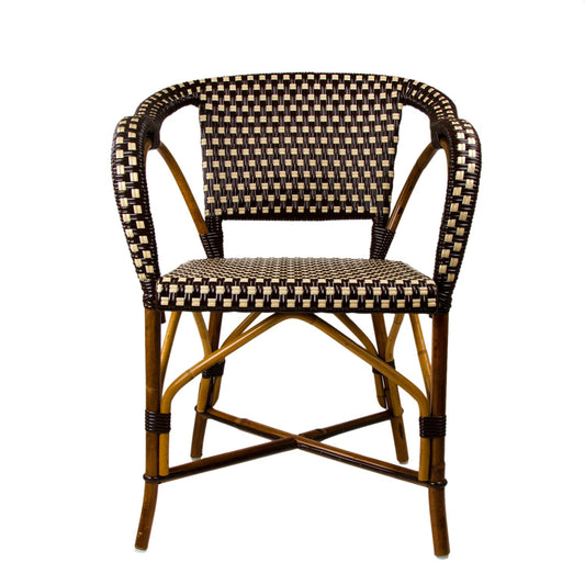 Brown & Cream Mediterranean Bistro Chair with Woven Arms (W)