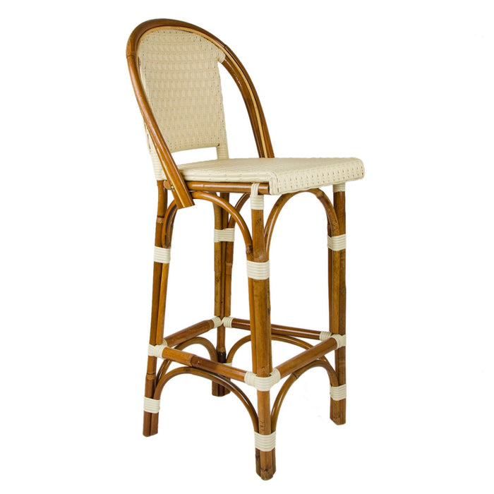 Cream Bar Height Mediterranean Bistro Bar Stool with Back (29" h. seat) (E)
