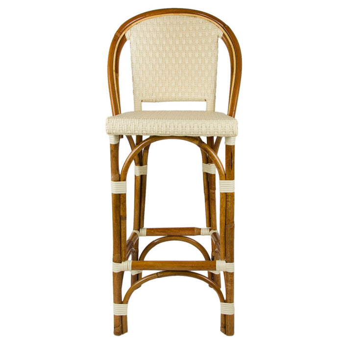 Cream Bar Height Mediterranean Bistro Bar Stool with Back (29" h. seat) (E)
