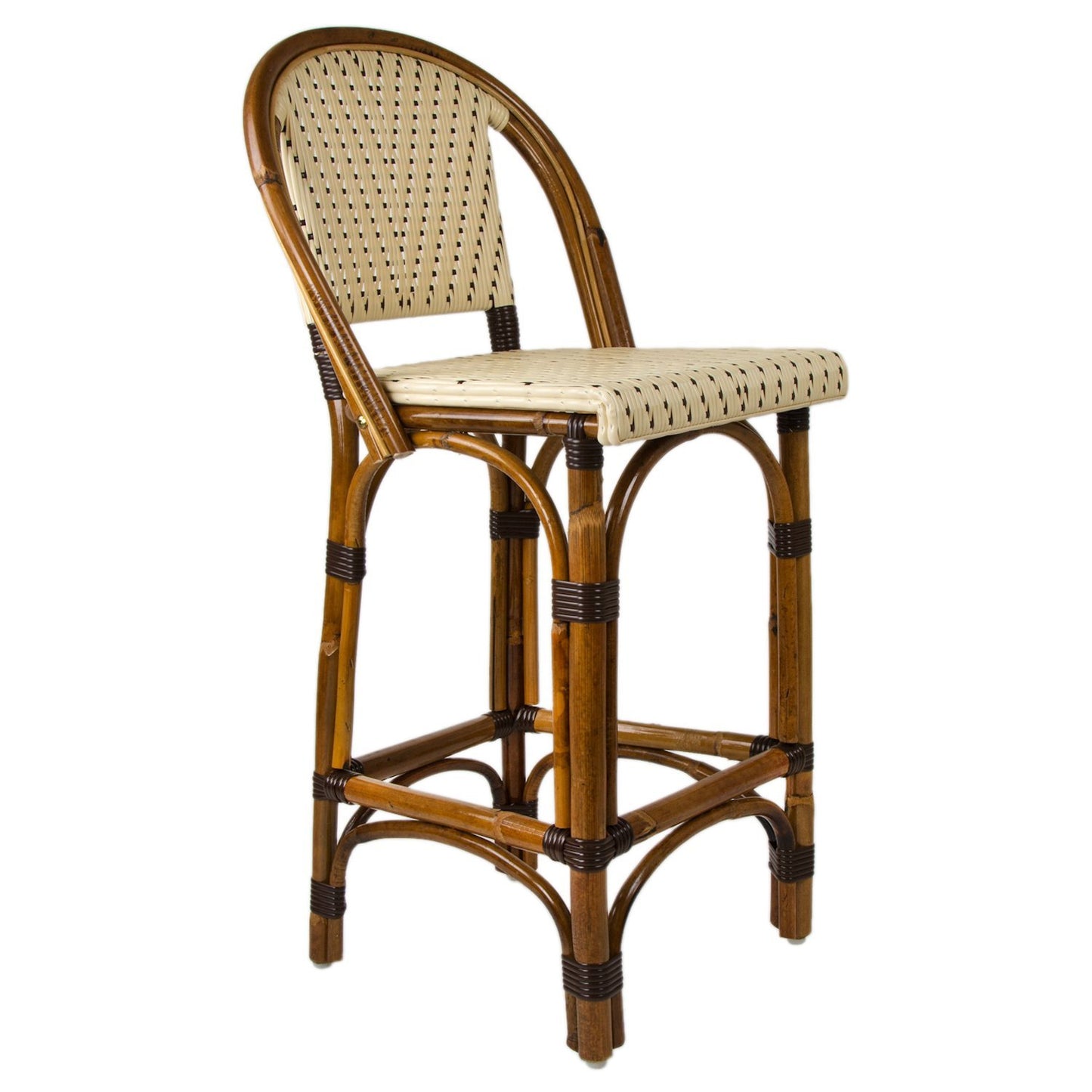 Cream & Brown Counter Height Mediterranean Bistro Bar Stool with Back (26" h) (L)