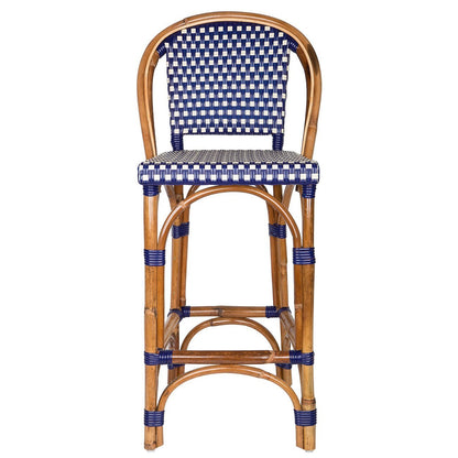 Blue & Cream Counter Height Mediterranean Bistro Bar Stool with Back (26" h) (E)