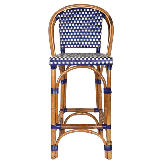 Blue & Cream Counter Height Mediterranean Bistro Bar Stool with Back (26" h) (E)