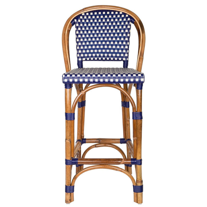 Blue & Cream Counter Height Mediterranean Bistro Bar Stool with Back (26" h) (E)