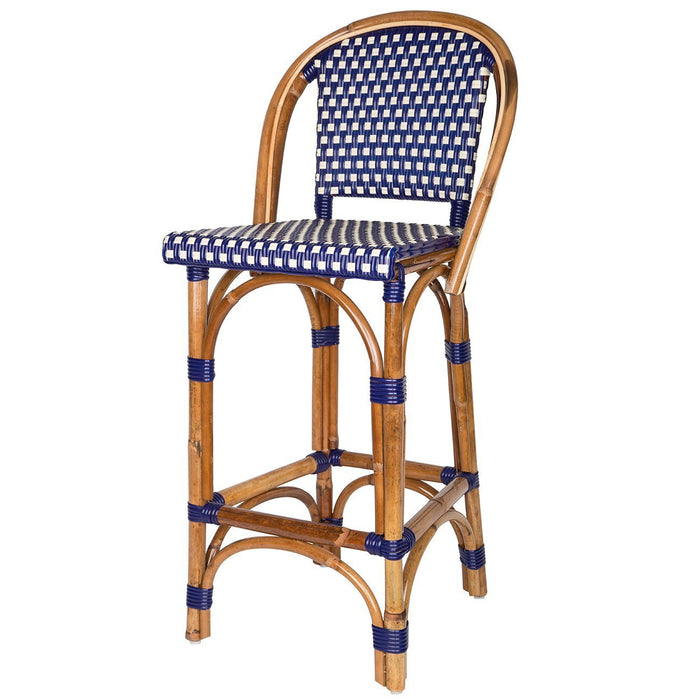 Blue & Cream Counter Height Mediterranean Bistro Bar Stool with Back (26" h) (E)