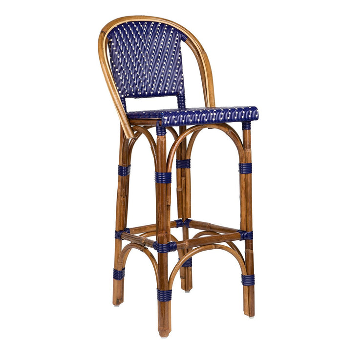 Blue & Cream Mediterranean Bistro Bar Stool with Back (29" h. seat) (L)