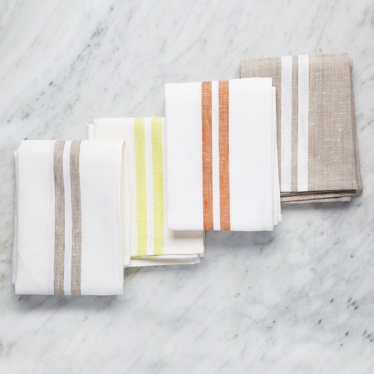 Green & White Striped Linen Tea Towel