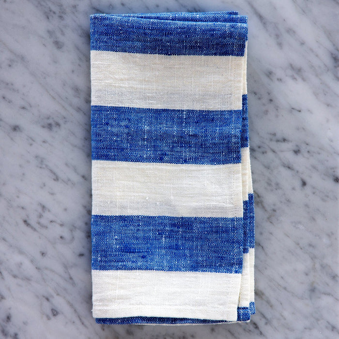 Maison Midi's Navy Blue & White Striped 100% Linen Napkin (20")