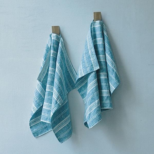 Marine Blue Multi Striped Linen Hand Towel