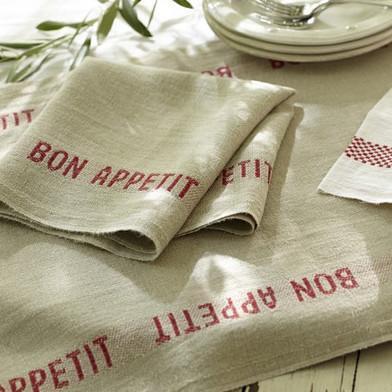 Natural and Red ‘Bon Appetit’ Linen Tea Towel