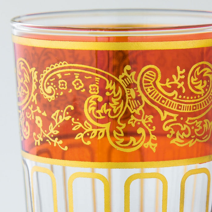 Orange Golden Filigree & Middle Band Moroccan Tea Glass
