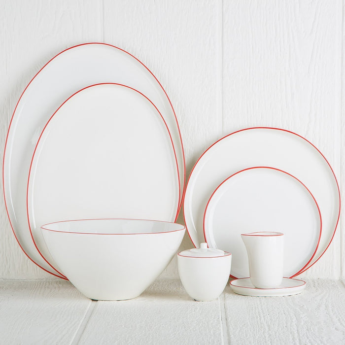 Red Rimmed Ceramic Dinner Plate