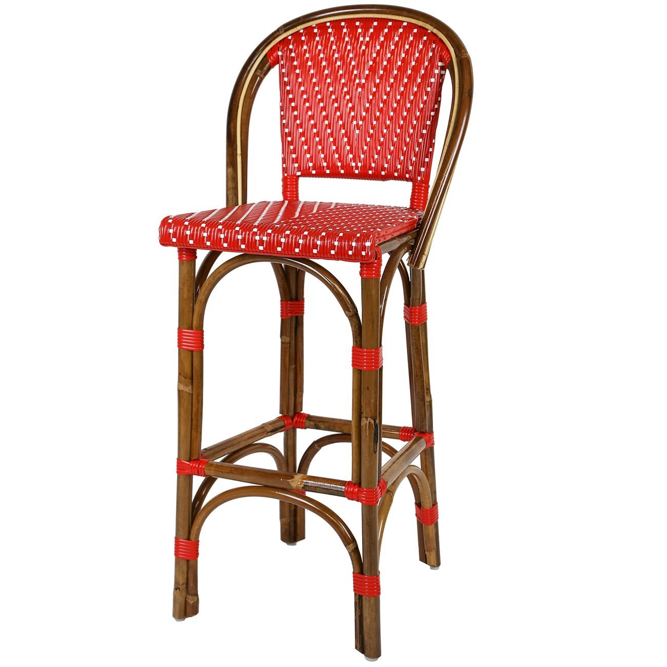 Red & White Mediterranean Bistro Bar Stool with Back (29" h. seat) (L)