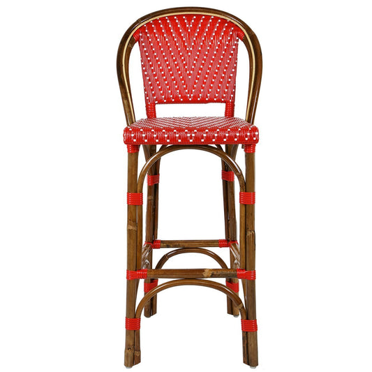 Red & White Mediterranean Bistro Bar Stool with Back (29" h. seat) (L)