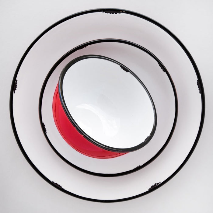 Red & White with Black Trim Tinware Dinner Plate