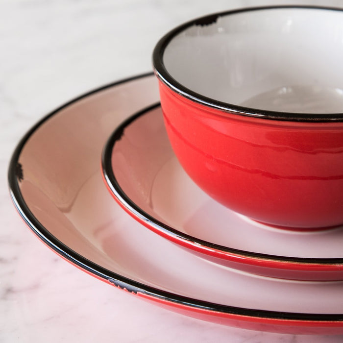 Red & White with Black Trim Tinware Dinner Plate