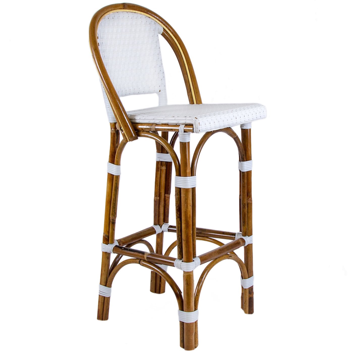 White Mediterranean Bistro Bar Stool with Back (29" h. seat) (E)