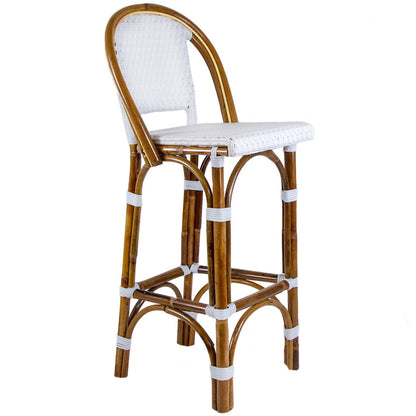 White Mediterranean Bistro Bar Stool with Back (29" h. seat) (E)