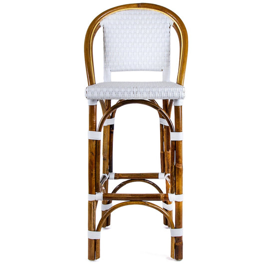 White Mediterranean Bistro Bar Stool with Back (29" h. seat) (E)