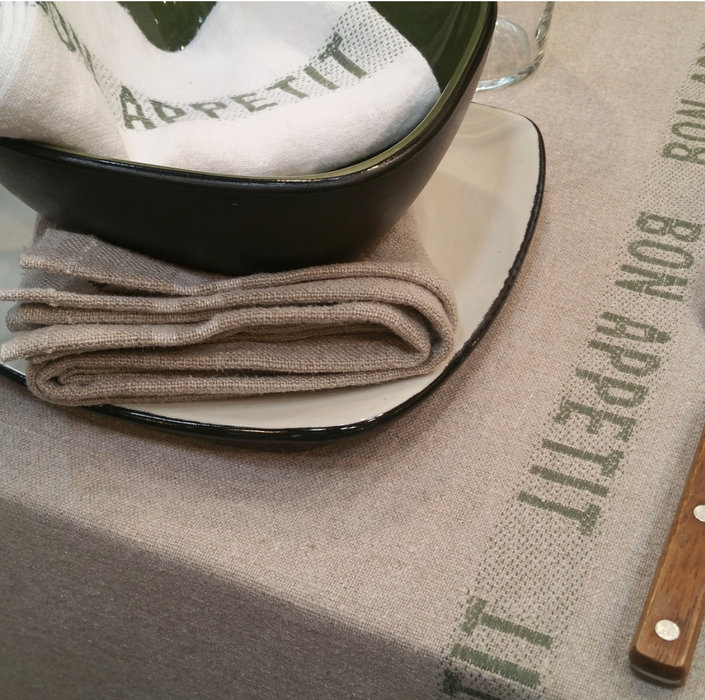 White and Black ‘Bon Appetit’ Linen Table Runner