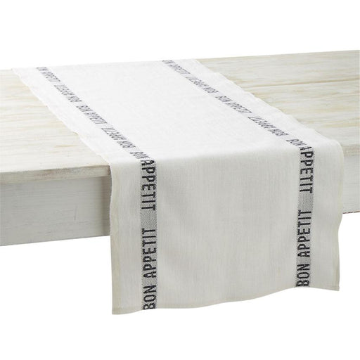 White and Black ‘Bon Appetit’ Linen Table Runner