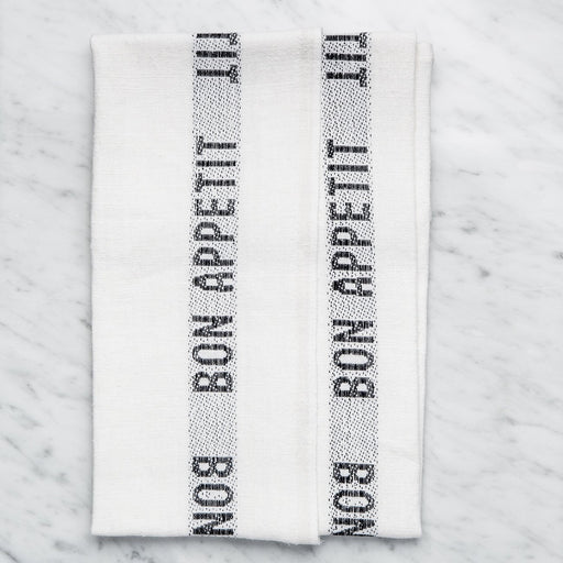 White and Black ‘Bon Appetit’ Linen Tea Towel