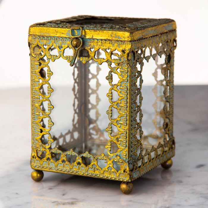 Antique 19th Century Victorian Beveled Glass Jewelry Casket Box