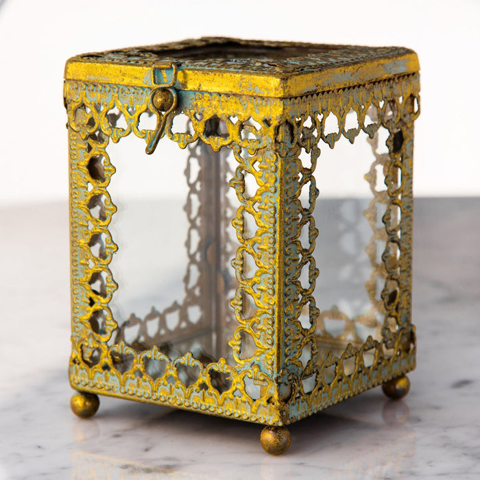 Antique 19th Century Victorian Beveled Glass Jewelry Casket Box