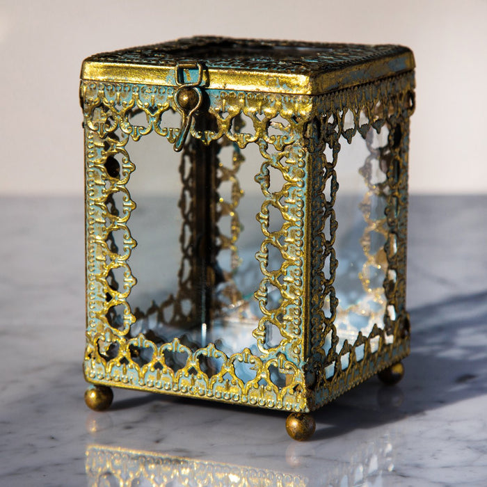 Antique 19th Century Victorian Beveled Glass Jewelry Casket Box