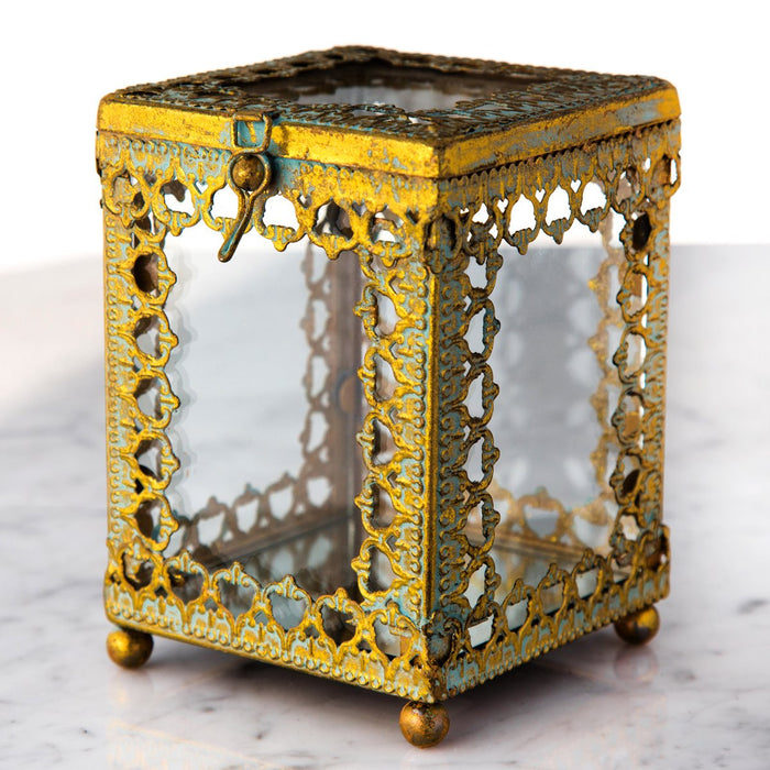 Antique 19th Century Victorian Beveled Glass Jewelry Casket Box