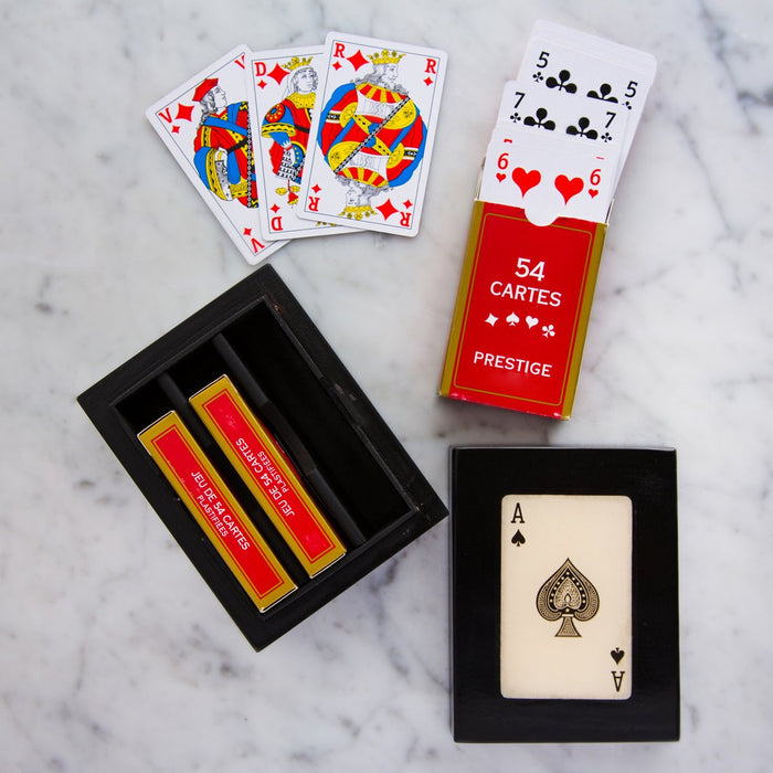 Black Ace of Spades Card Box with Three French Decks / Compartments
