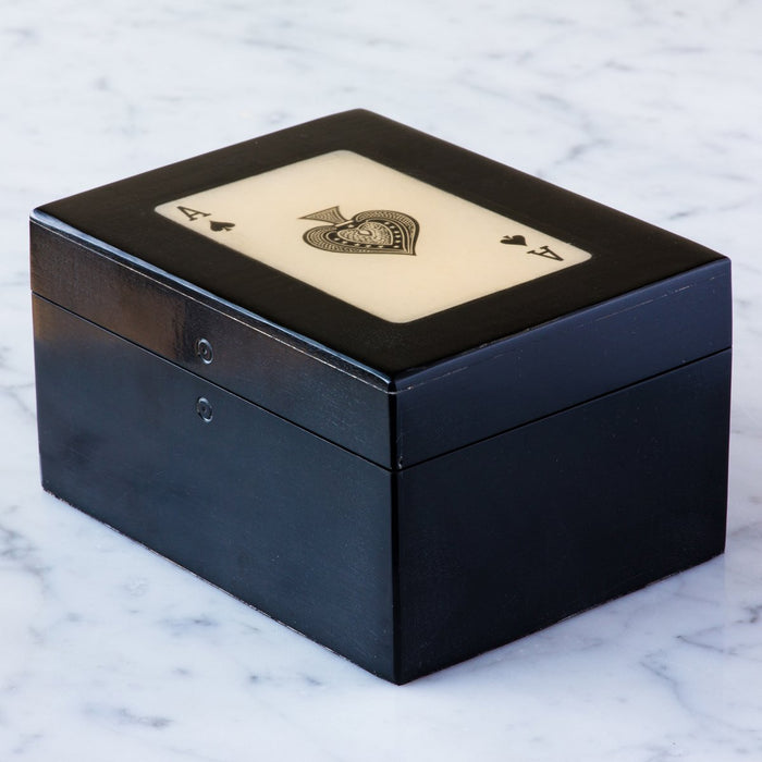 Black Ace of Spades Card Box with Three French Decks / Compartments