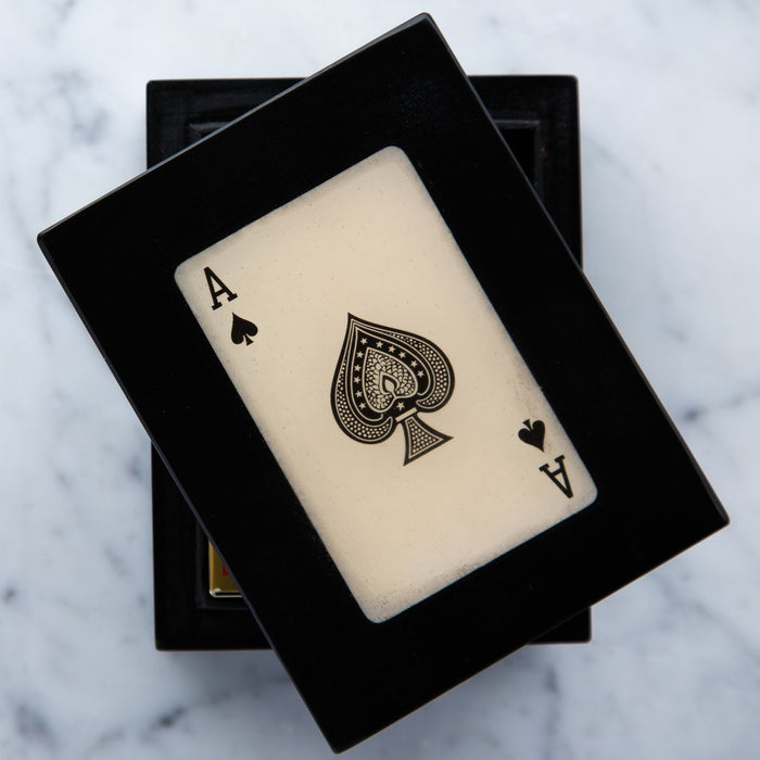Black Ace of Spades Card Box with Three French Decks / Compartments