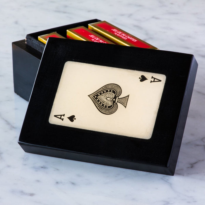 Black Ace of Spades Card Box with Three French Decks / Compartments