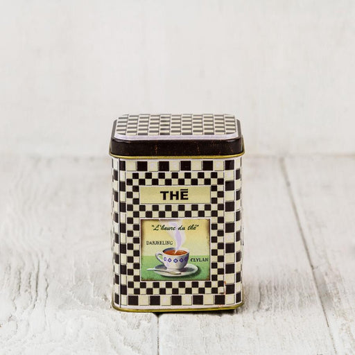 Black & White Checkered Square Metal Tea Tin