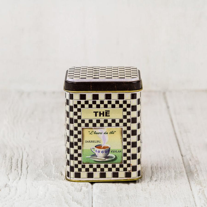 Black & White Checkered Square Metal Tea Tin