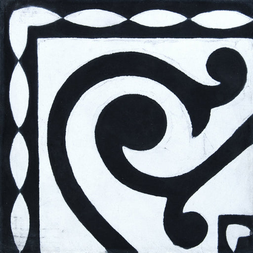 Black & White Nefertiti Corner Carocim Tile (8" x 8") (Individual Tile)
