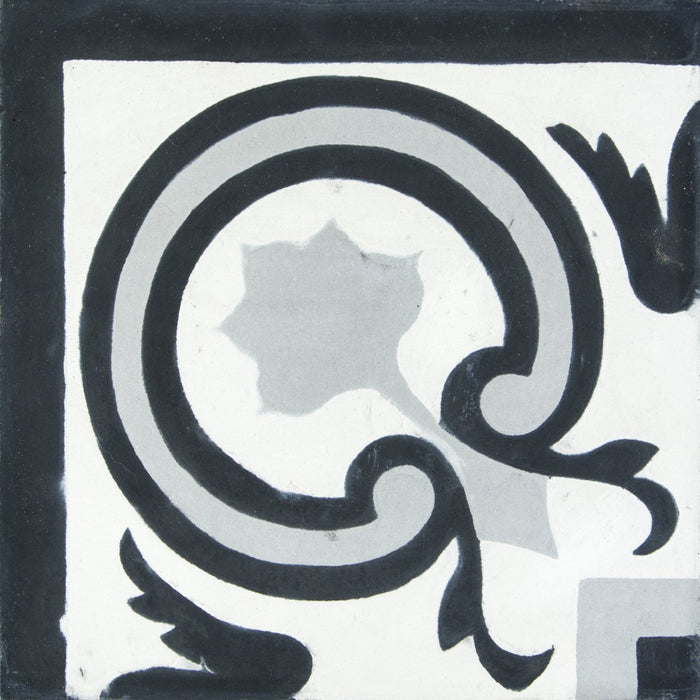 Black & White Novella Corner Carocim Tile (8" x 8") (Individual Tile)