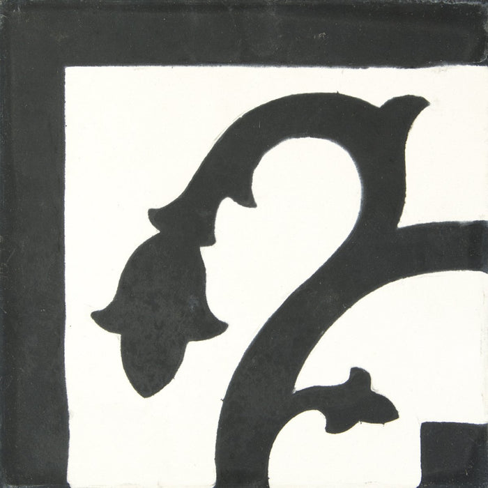 Black & White Victoria Corner Carocim Tile (8" x 8") (Individual Tile)