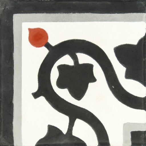 Black, Grey & Red Lierre Corner Carocim Tile (8" x 8") (Individual Tile)