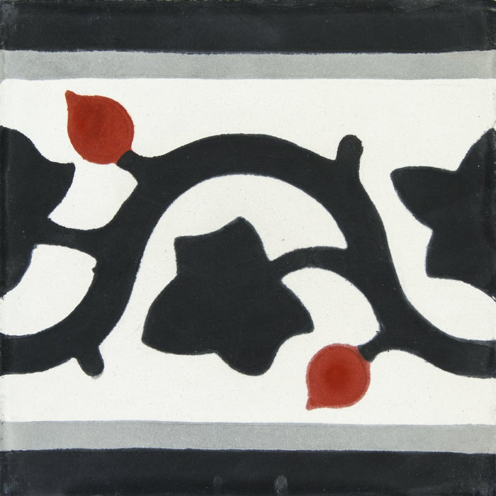 Black, Grey & Red Lierre Frise Carocim Tile (8" x 8") (pack of 12)